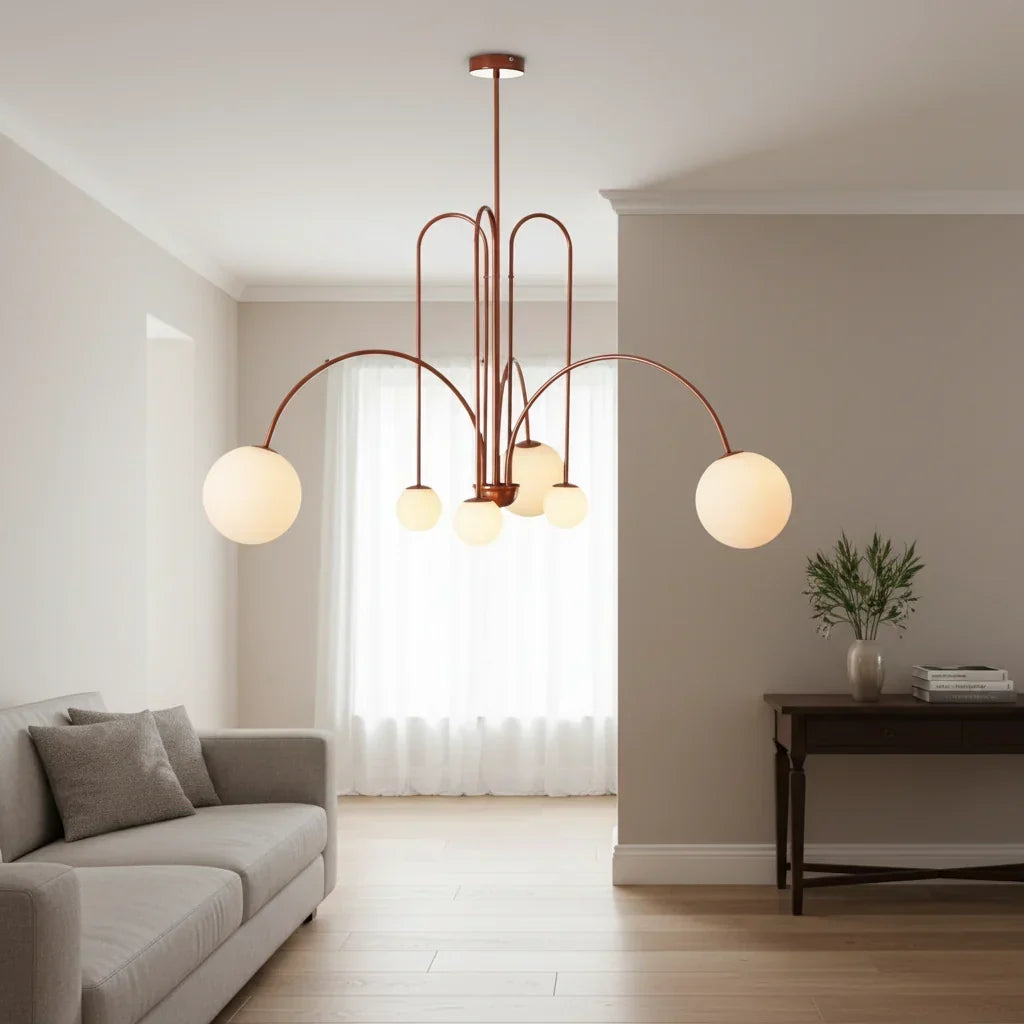 Chandelier Curved Metal Frame Frosted Glass Globes