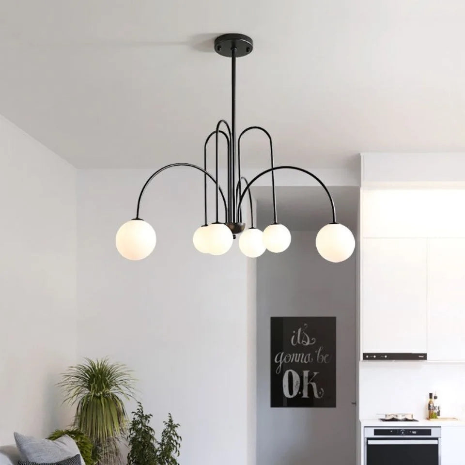 Chandelier Curved Metal Frame Frosted Glass Globes