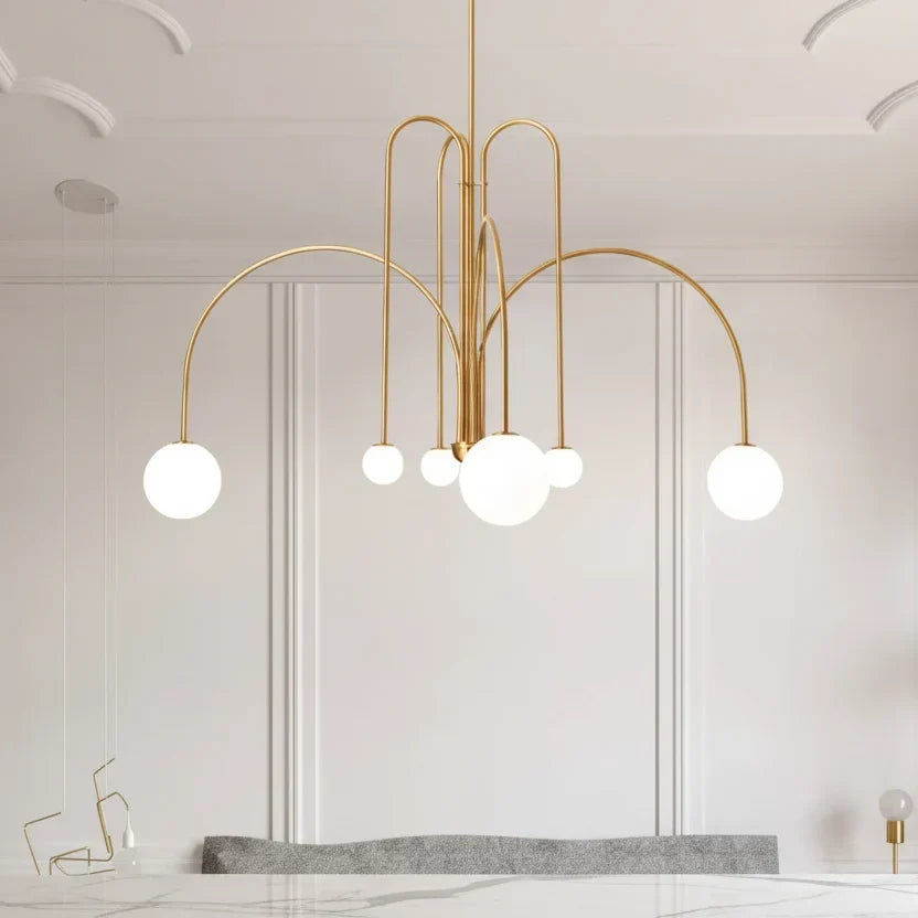 Chandelier Curved Metal Frame Frosted Glass Globes