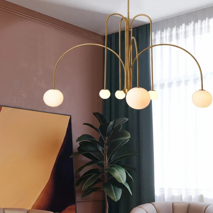 Chandelier Curved Metal Frame Frosted Glass Globes