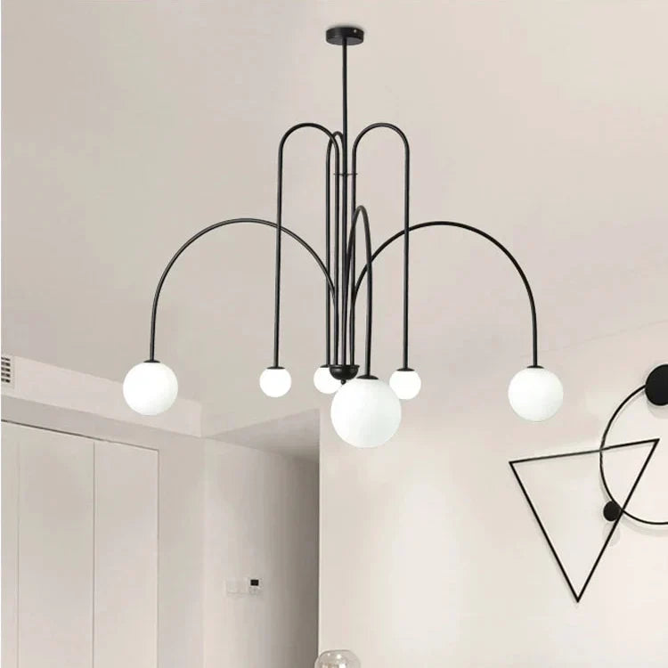 Chandelier Curved Metal Frame Frosted Glass Globes