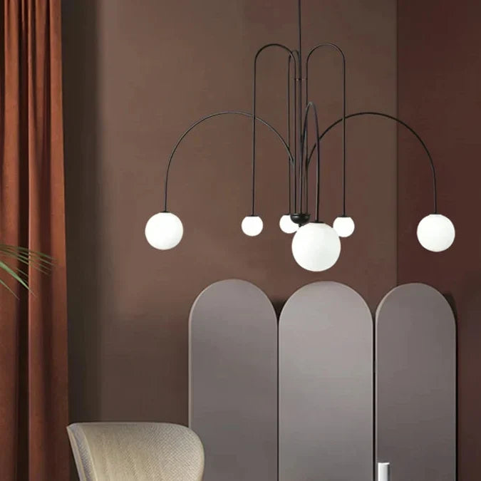 Chandelier Curved Metal Frame Frosted Glass Globes
