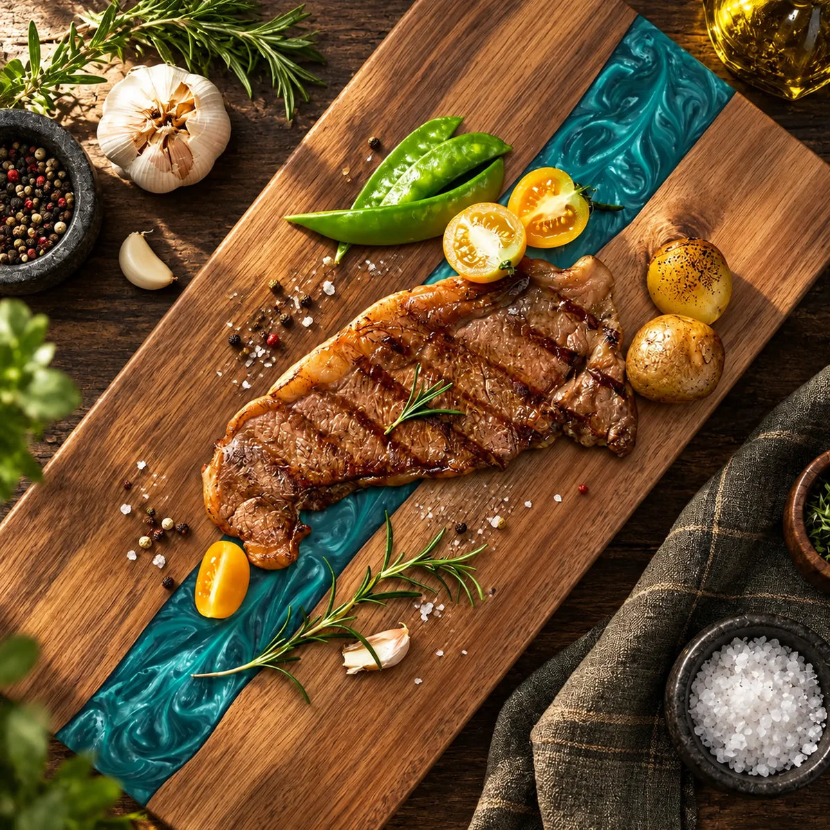 Charcuterie & Cutting Board Acacia Wood Blue Resin River