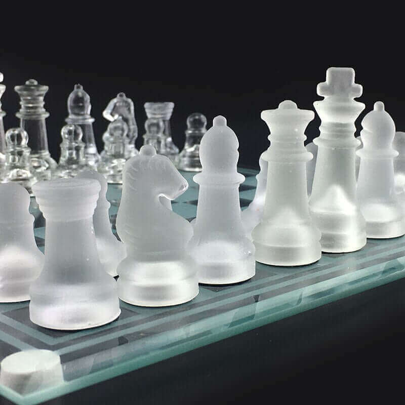 Chess Set Frosted Crystal Pieces Glass Board