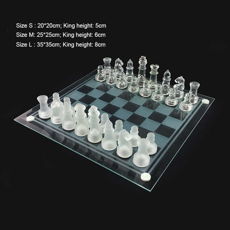 Chess Set Frosted Crystal Pieces Glass Board