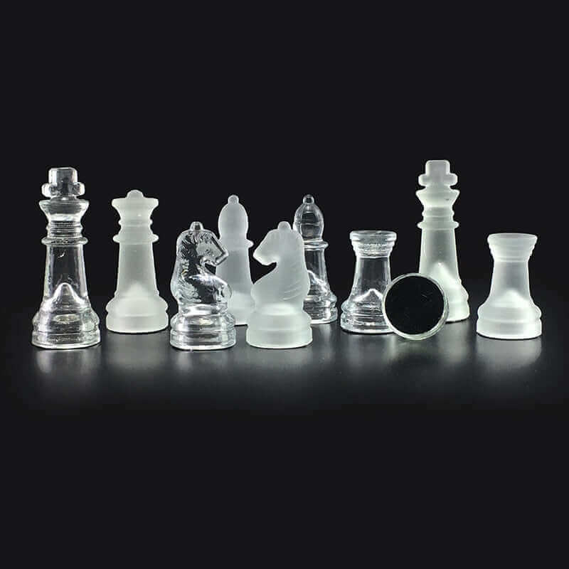 Chess Set Frosted Crystal Pieces Glass Board