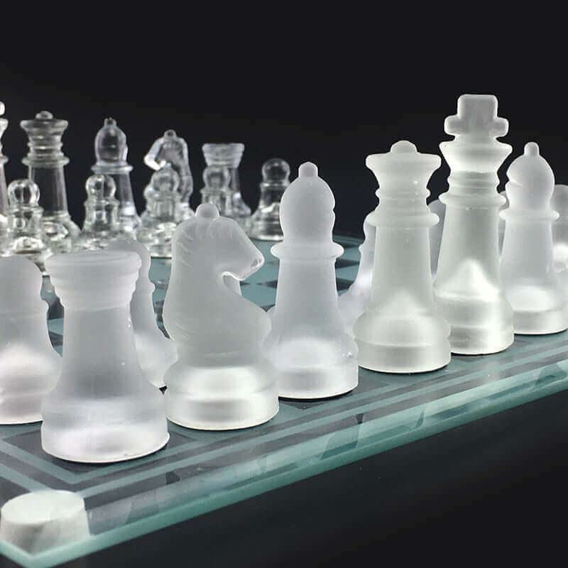 Chess Set Frosted Crystal Pieces Glass Board