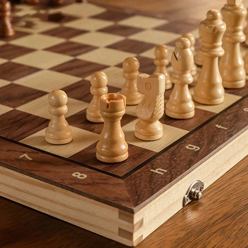 Chess Set Magnetic Wooden Pieces Folding Board with Storage