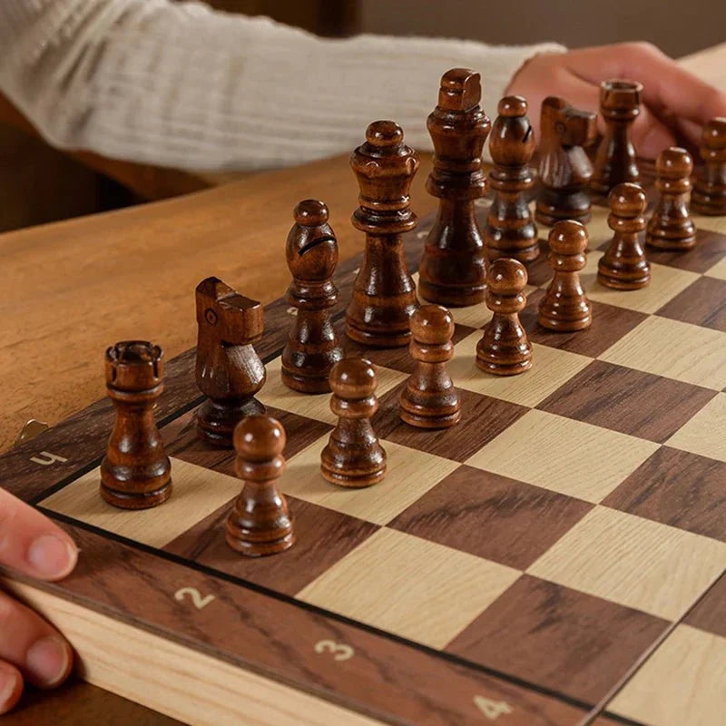 Chess Set Magnetic Wooden Pieces Folding Board with Storage