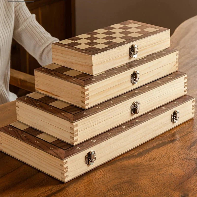 Chess Set Magnetic Wooden Pieces Folding Board with Storage