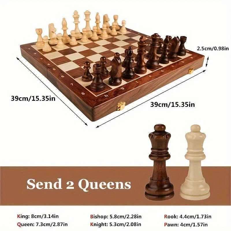 Chess Set Solid Wood 34 Carved Pieces