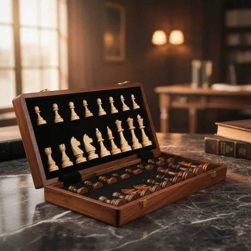 Chess Set Solid Wood Folding Board Built-In Storage