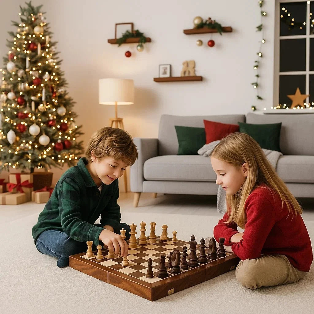 Chess Set Walnut Folding Board With Complete Pieces