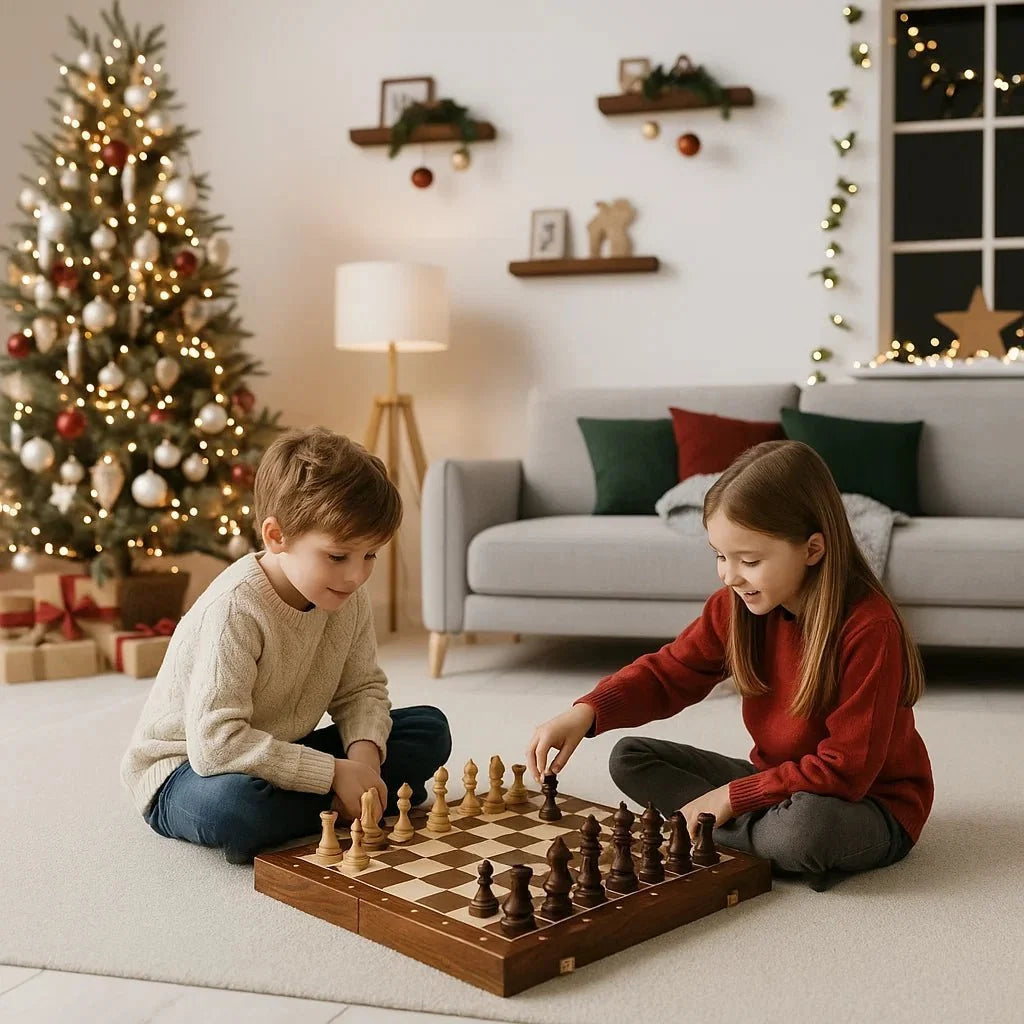 Chess Set Walnut Folding Board With Complete Pieces