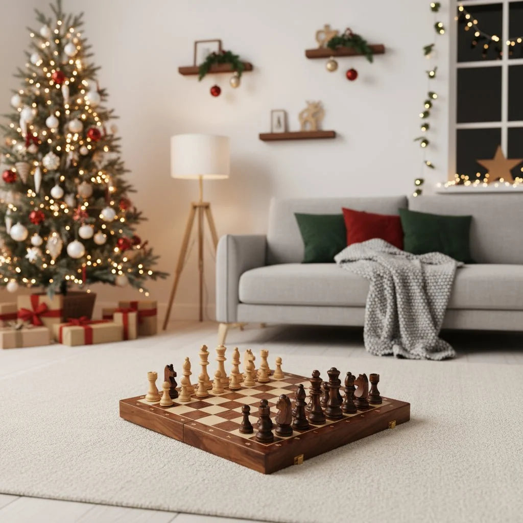 Chess Set Walnut Folding Board With Complete Pieces