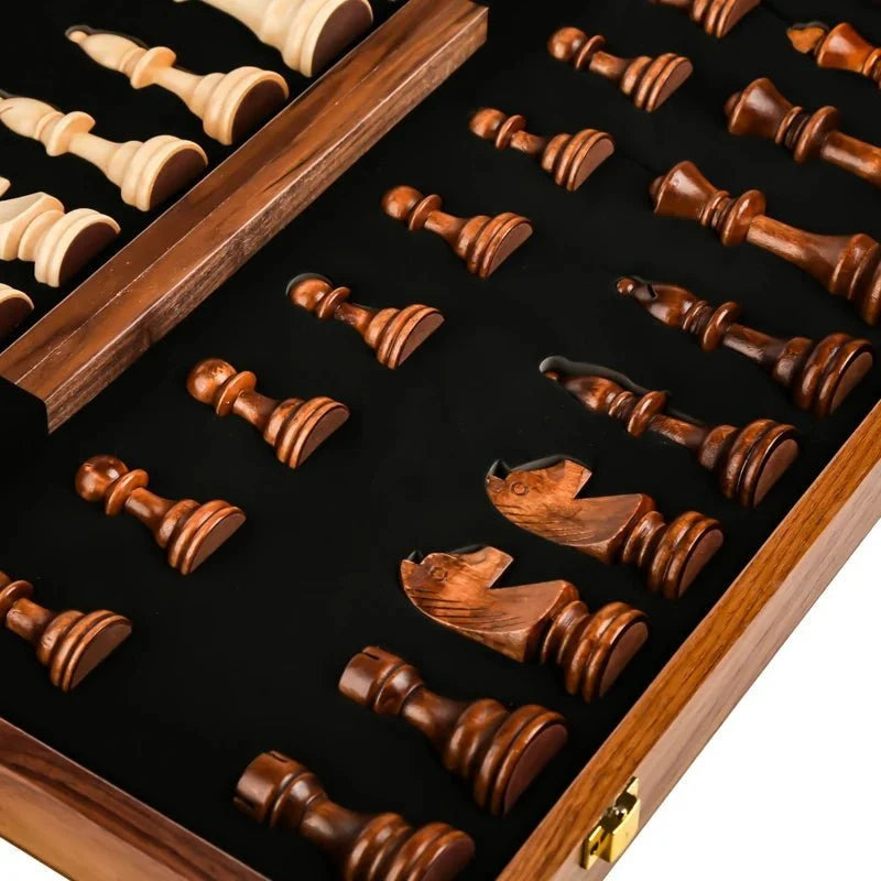 Chess Set Walnut Folding Board With Complete Pieces