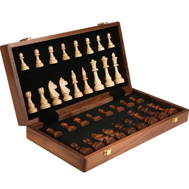 Chess Set Walnut Folding Board With Complete Pieces