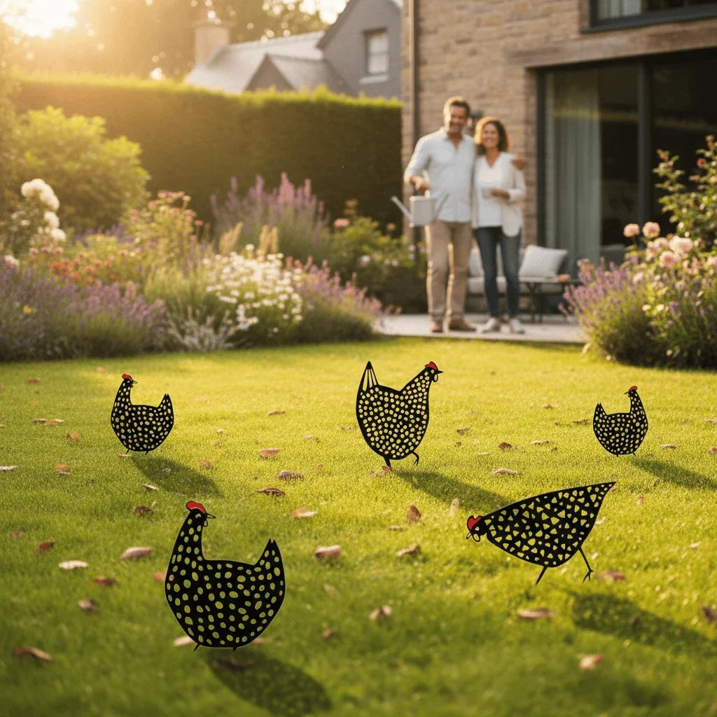 Chicken Garden Statues Hand-Painted Weather-Resistant Set of 5