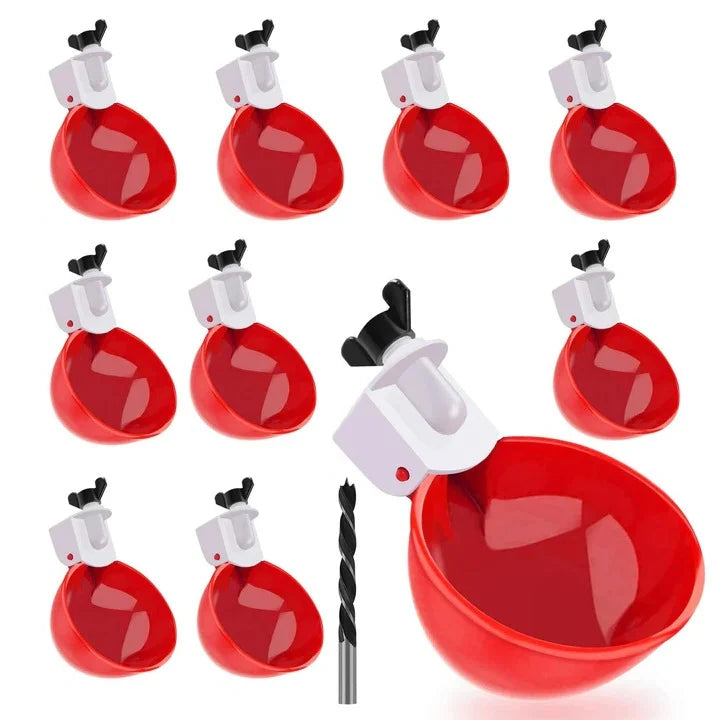 Chicken Waterer Cups Automatic Gravity-Fed Leak-Proof Set of 10