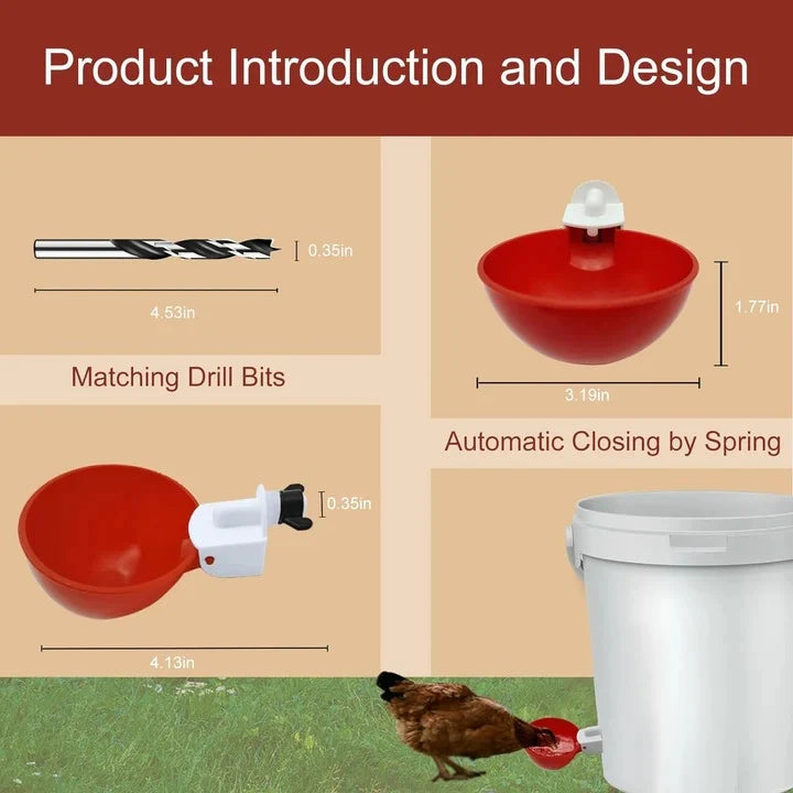 Chicken Waterer Cups Automatic Gravity-Fed Leak-Proof Set of 10