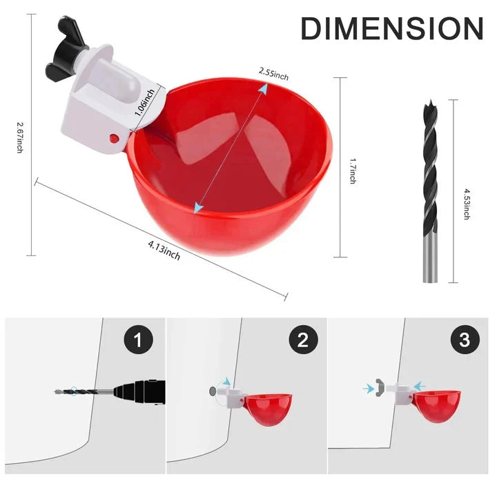Chicken Waterer Cups Automatic Gravity-Fed Leak-Proof Set of 10