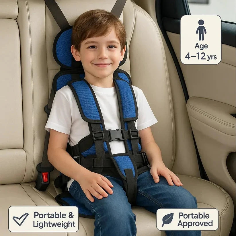 Child Travel Car Seat Foldable Five-Point Harness Washable Cover