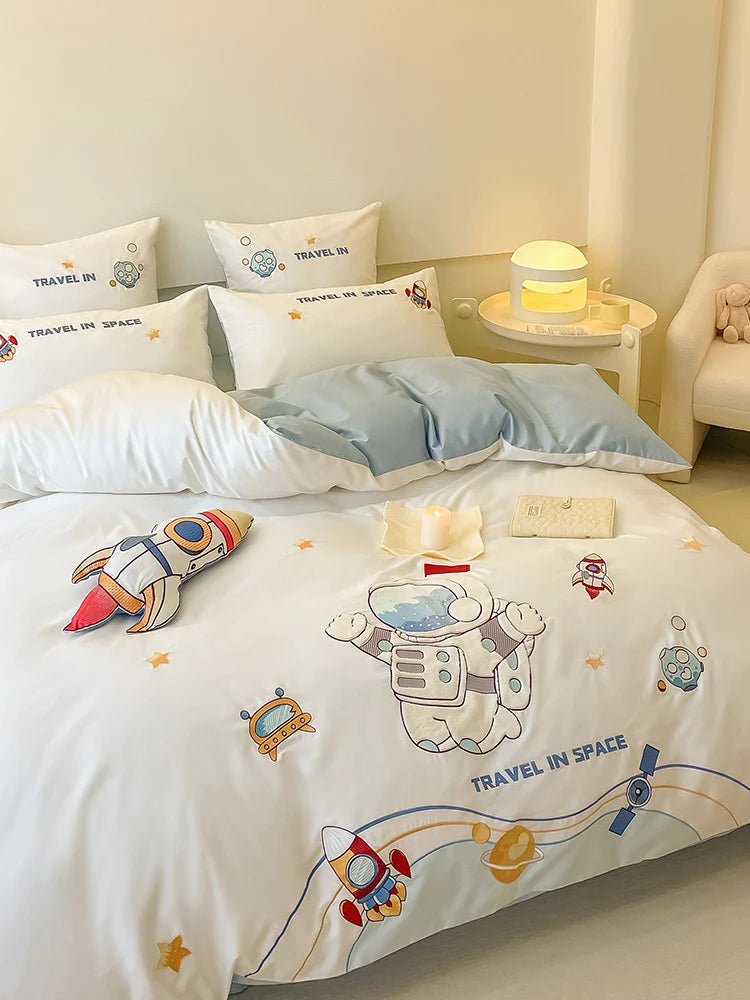 Children’s Bedding Set Reversible Space Design Cotton Blend Machine Washable