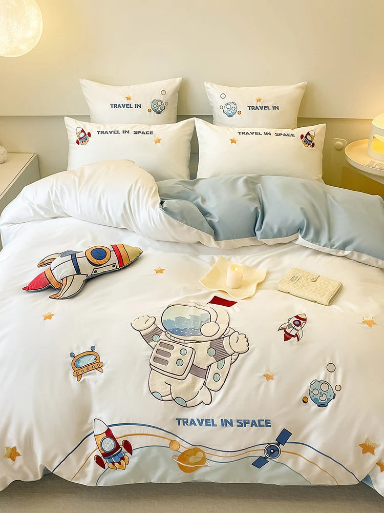 Children’s Bedding Set Reversible Space Design Cotton Blend Machine Washable