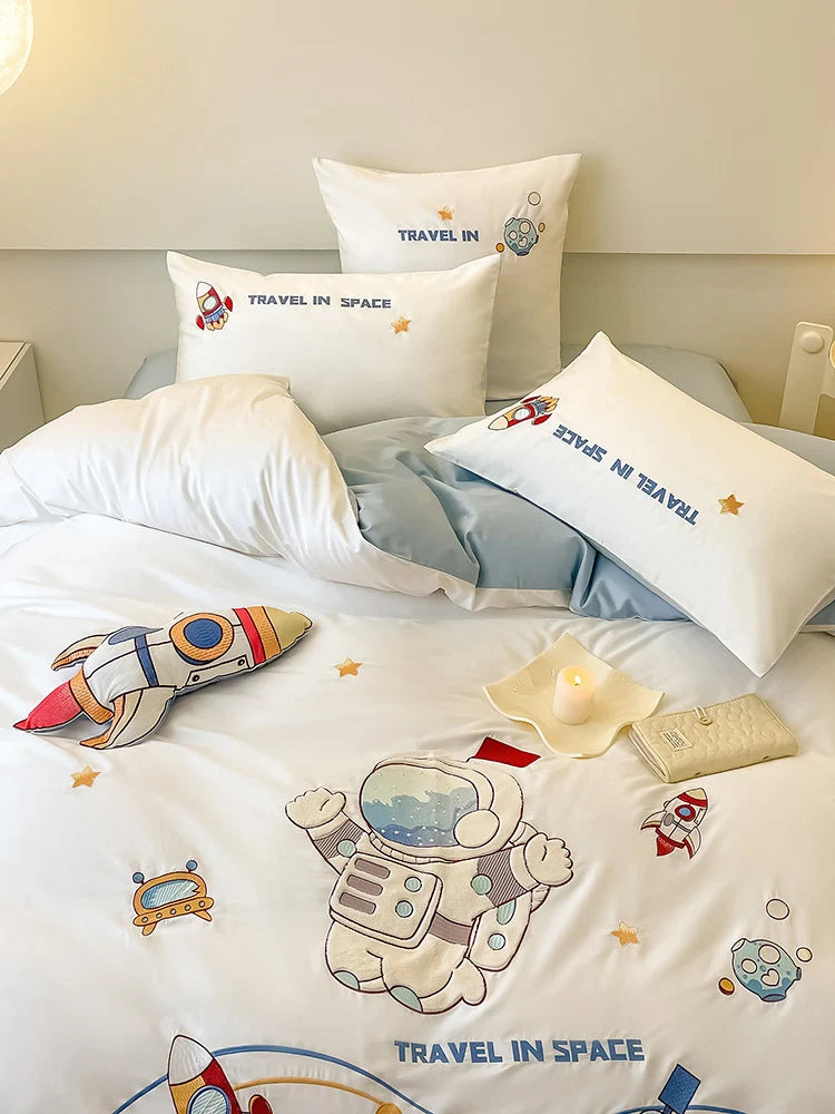 Children’s Bedding Set Reversible Space Design Cotton Blend Machine Washable