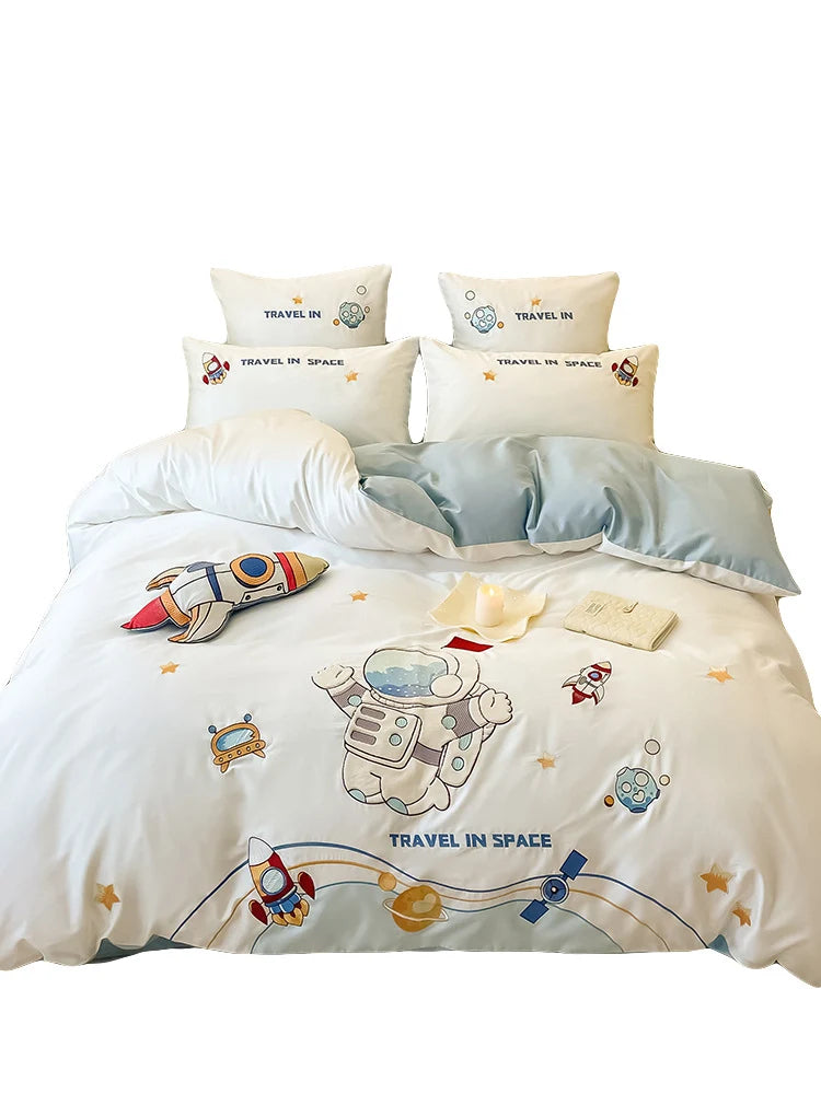 Children’s Bedding Set Reversible Space Design Cotton Blend Machine Washable
