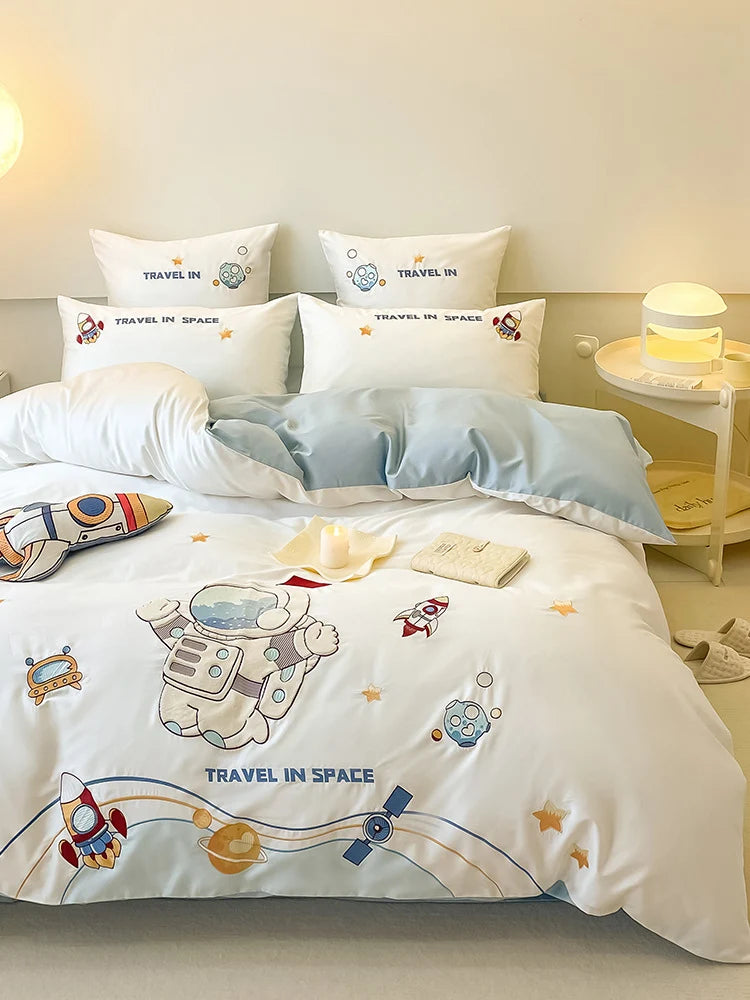 Children’s Bedding Set Reversible Space Design Cotton Blend Machine Washable