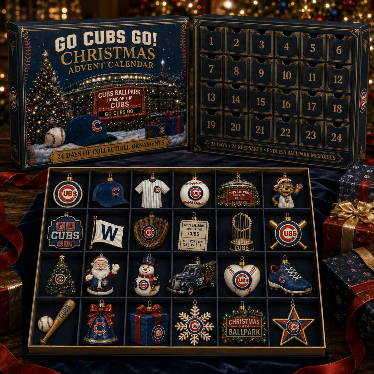 Christmas Advent Calendar Baseball Theme 24 Keepsake Ornaments