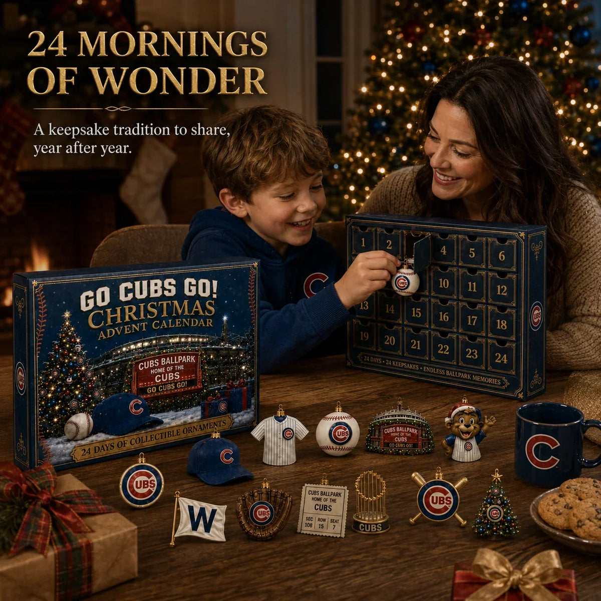 Christmas Advent Calendar Baseball Theme 24 Keepsake Ornaments