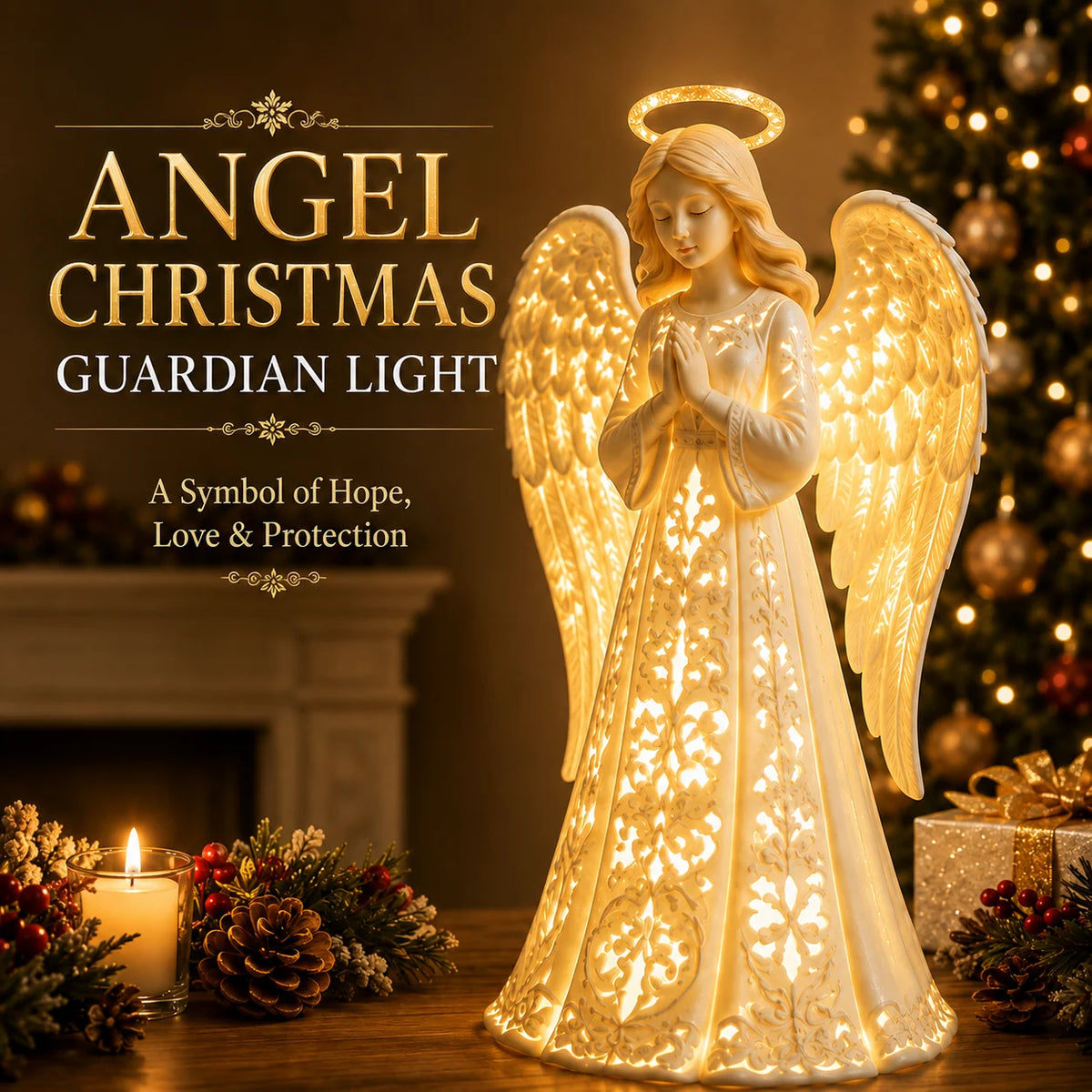 Christmas Angel Figurine Warm White LED Battery-Powered