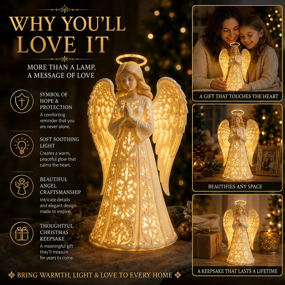 Christmas Angel Figurine Warm White LED Battery-Powered