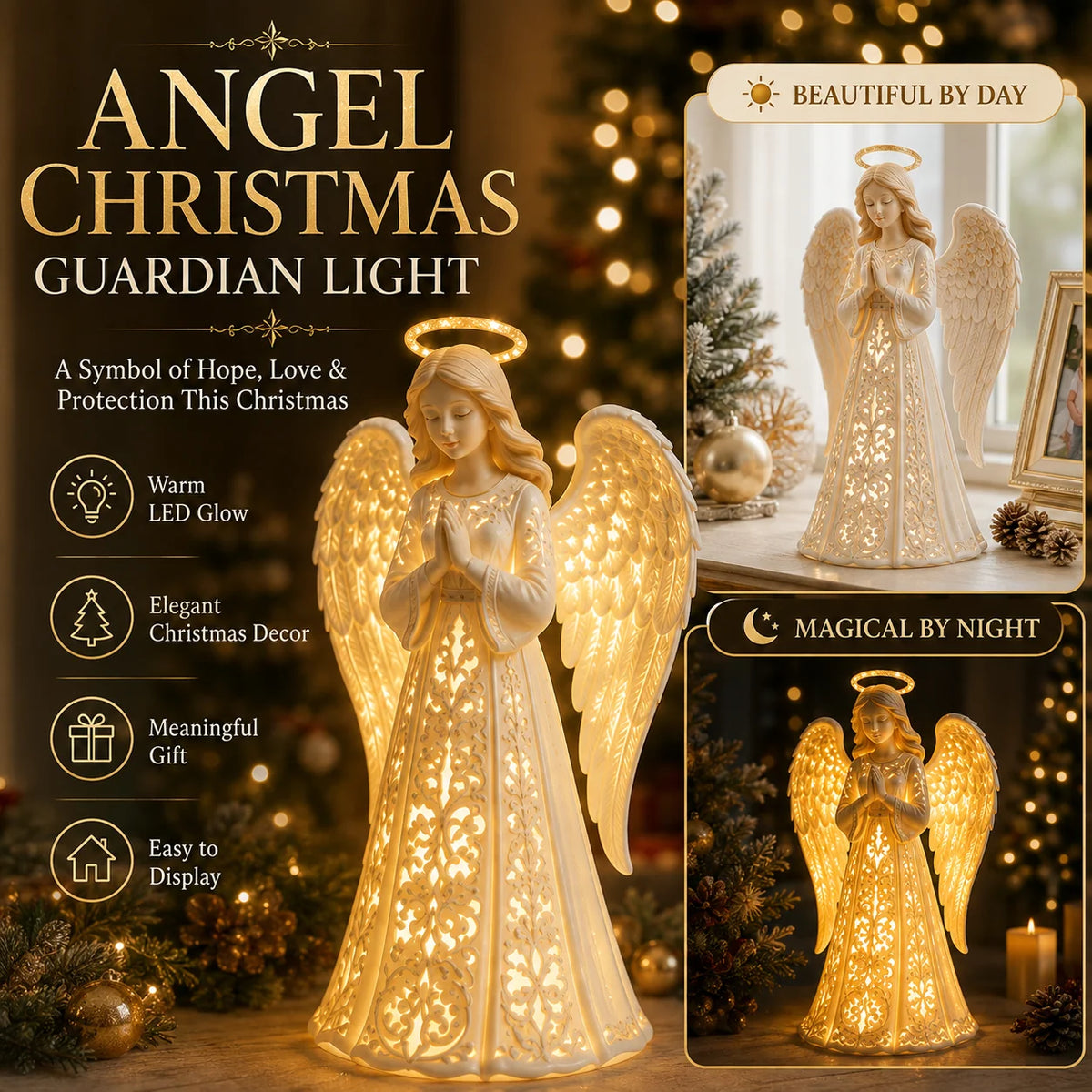 Christmas Angel Figurine Warm White LED Battery-Powered