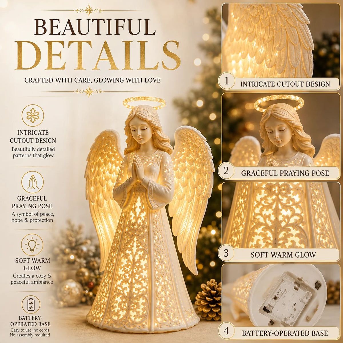 Christmas Angel Figurine Warm White LED Battery-Powered