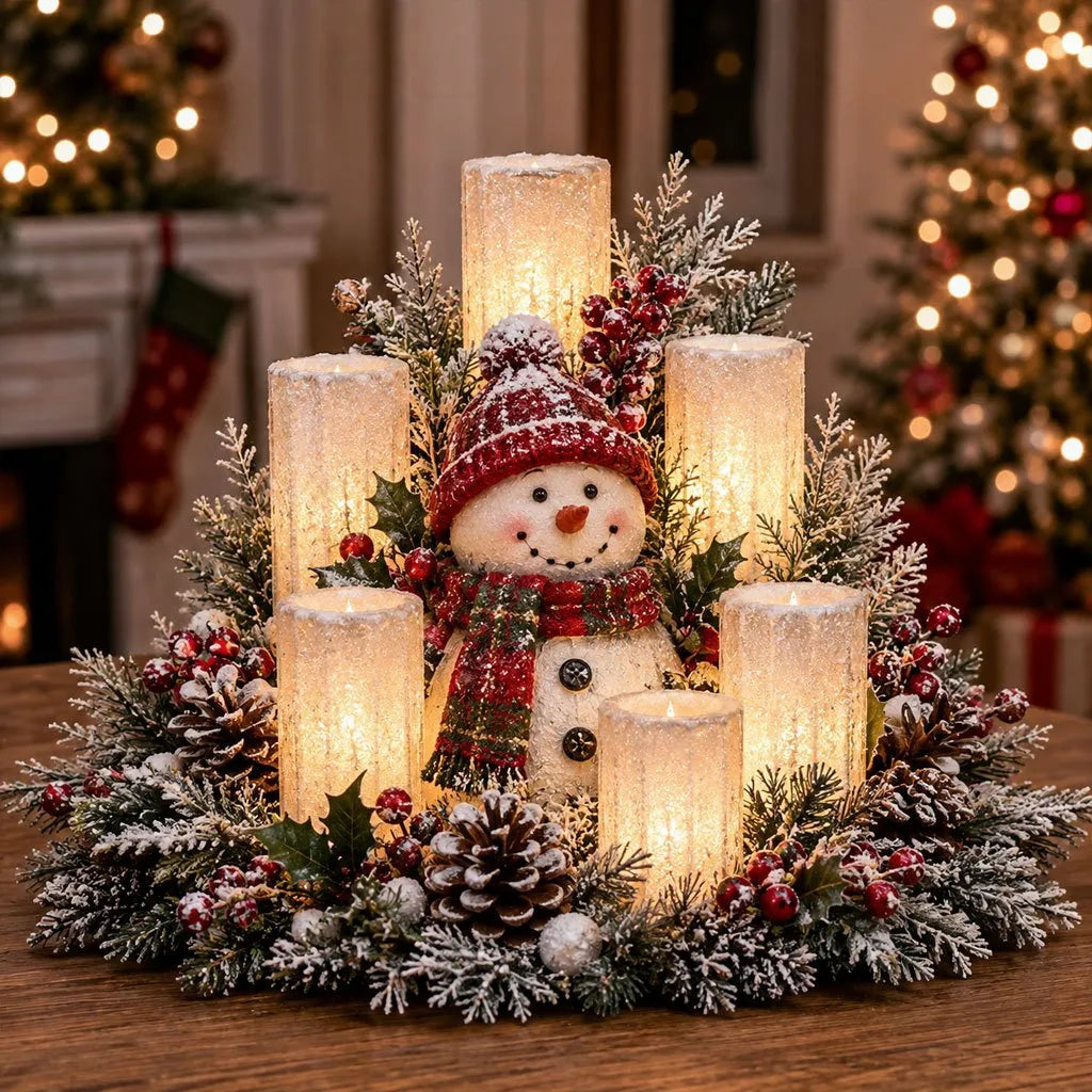 Christmas Centerpiece Flameless Candle-Style Lights Evergreen Foliage