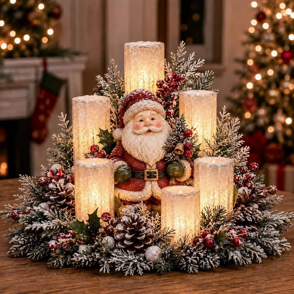 Christmas Centerpiece Flameless Candle-Style Lights Evergreen Foliage