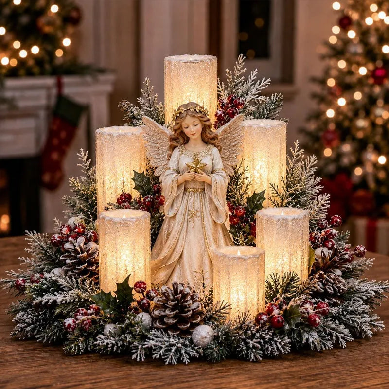Christmas Centerpiece Flameless Candle-Style Lights Evergreen Foliage