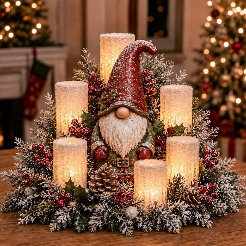 Christmas Centerpiece Flameless Candle-Style Lights Evergreen Foliage