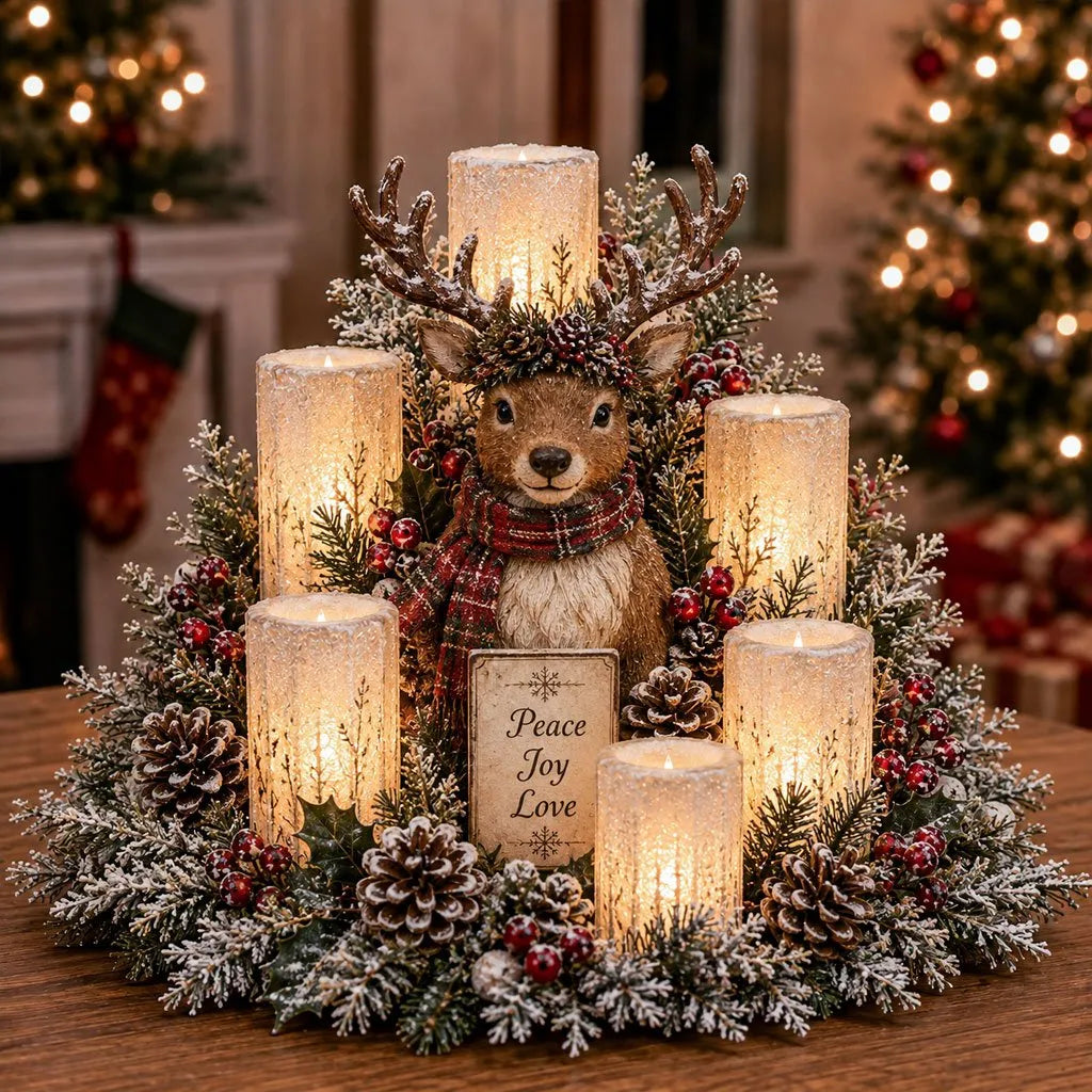 Christmas Centerpiece Flameless Candle-Style Lights Evergreen Foliage