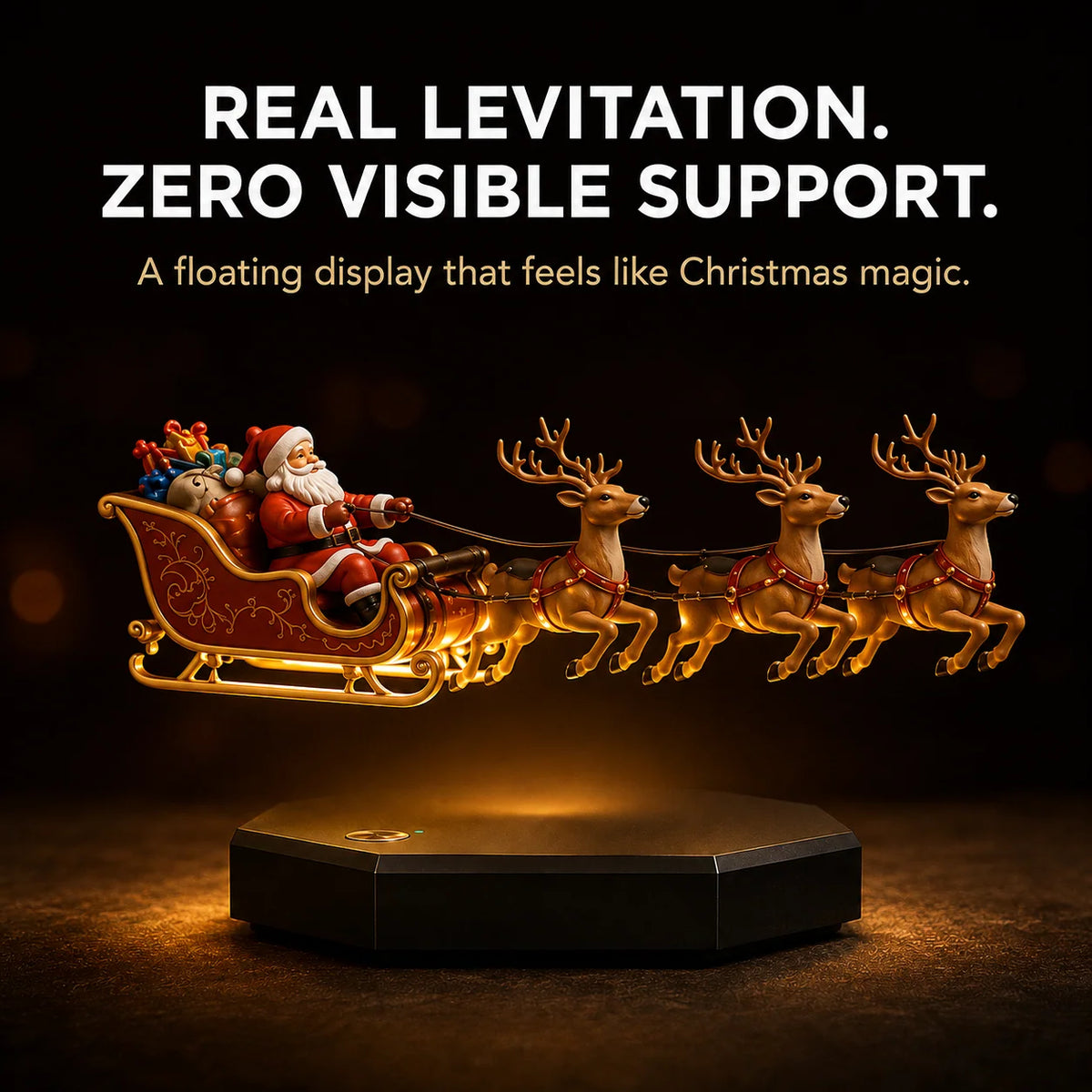 Christmas Decoration Magnetic Levitation Santa Sleigh Warm Light-Up Base