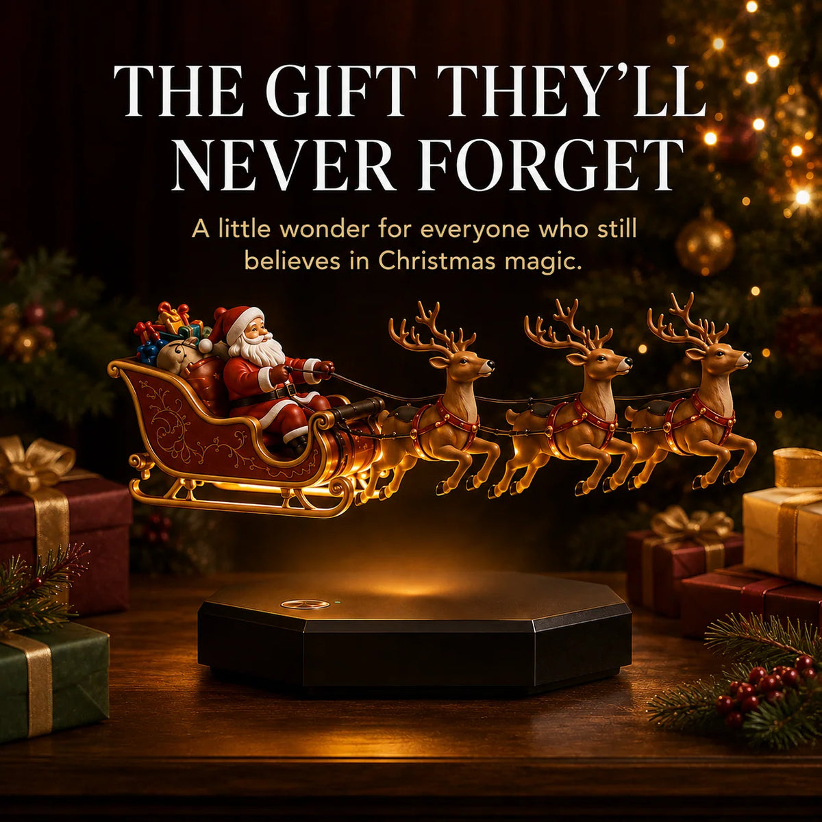 Christmas Decoration Magnetic Levitation Santa Sleigh Warm Light-Up Base