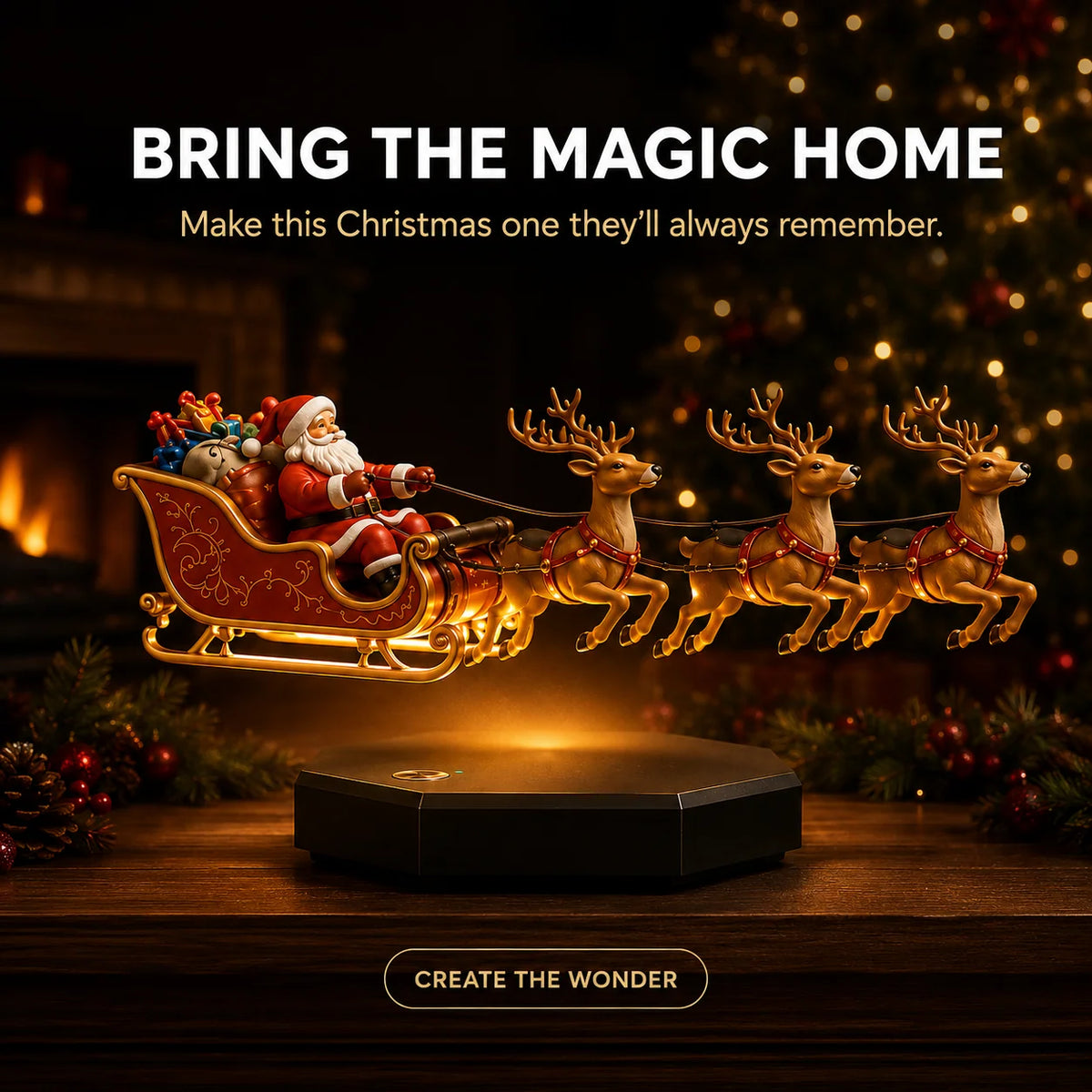 Christmas Decoration Magnetic Levitation Santa Sleigh Warm Light-Up Base