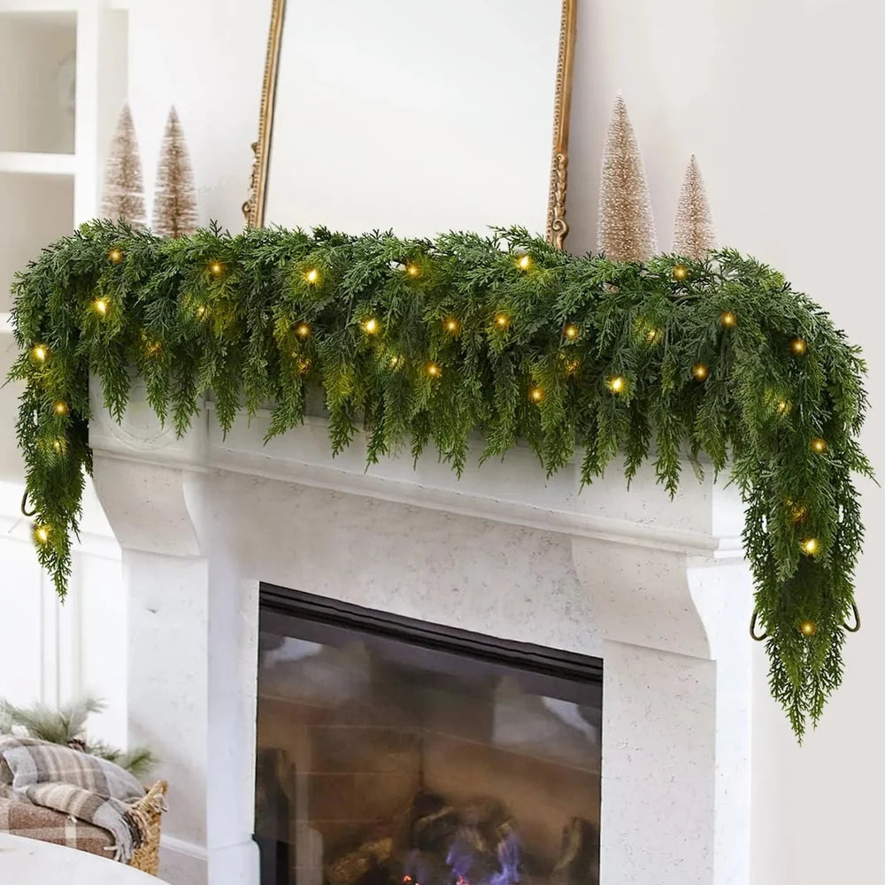 Christmas Garland Artificial Cedar Warm White LED Lights 78.7 Inch