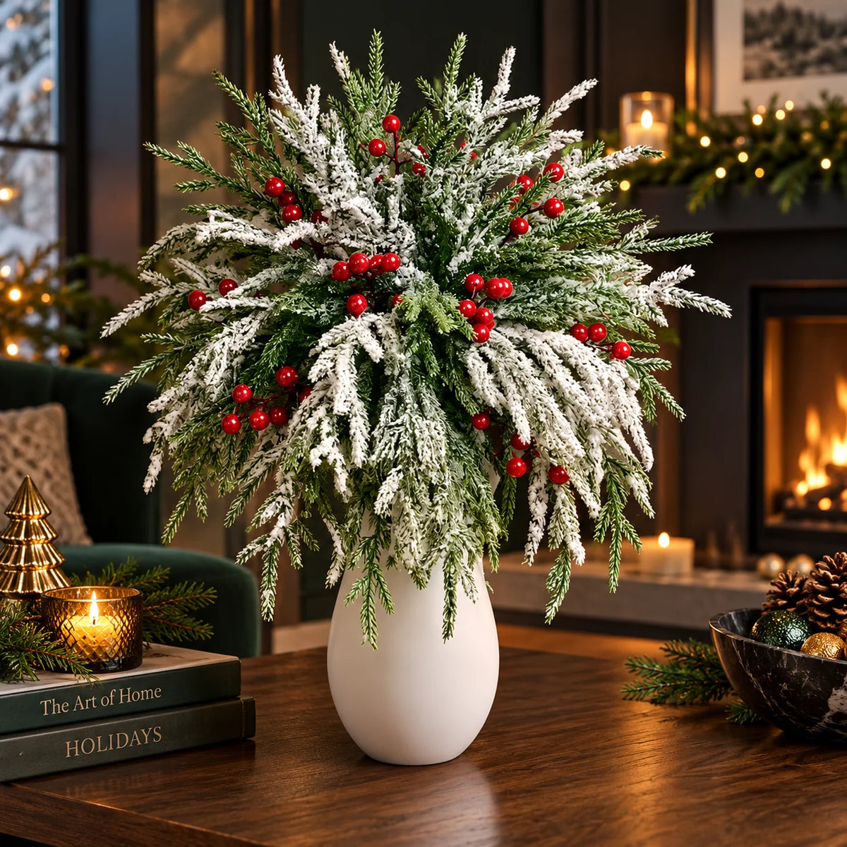 Christmas Greenery Stems Flexible Norfolk Pine & Berries 20-Pack