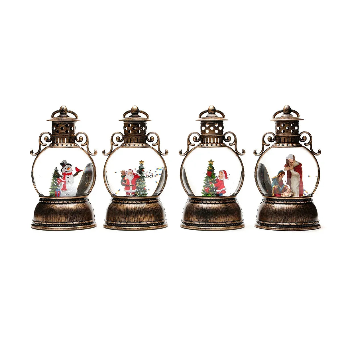 Christmas Lantern Glass Dome Battery-Powered LED Winter Scene