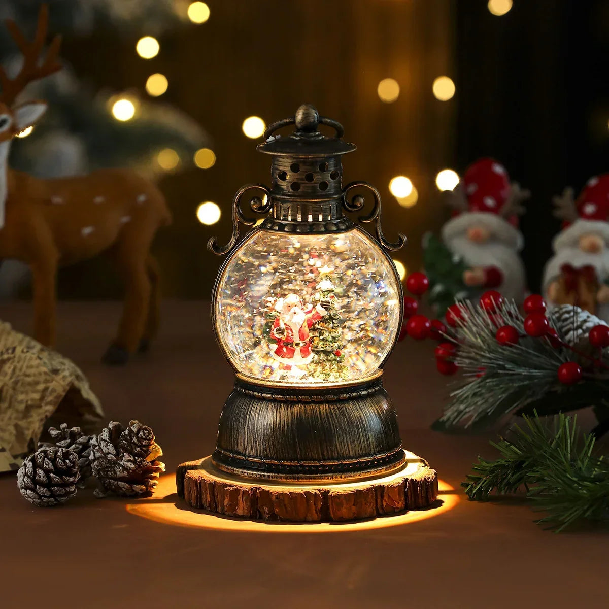 Christmas Lantern Glass Dome Battery-Powered LED Winter Scene