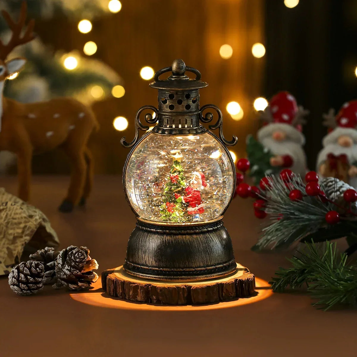 Christmas Lantern Glass Dome Battery-Powered LED Winter Scene